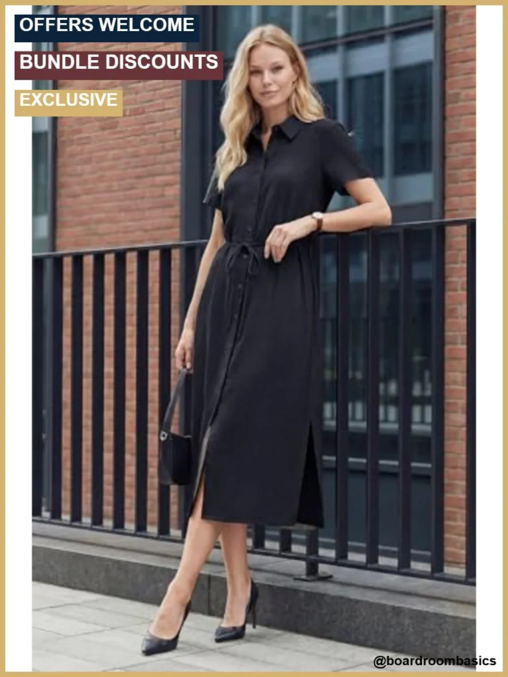 Linen Blend Midi Shirt Dress with Pockets, Short Sleeve